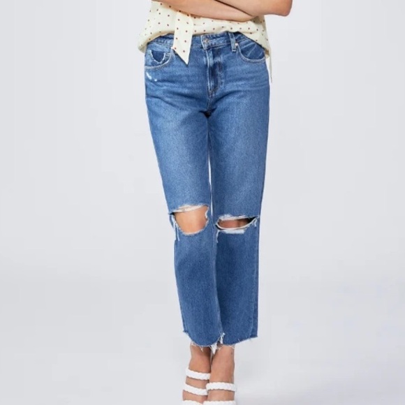 NWT Paige Noella Straight Sledge Destructed Jeans. Size 28 Petite. - Picture 2 of 16